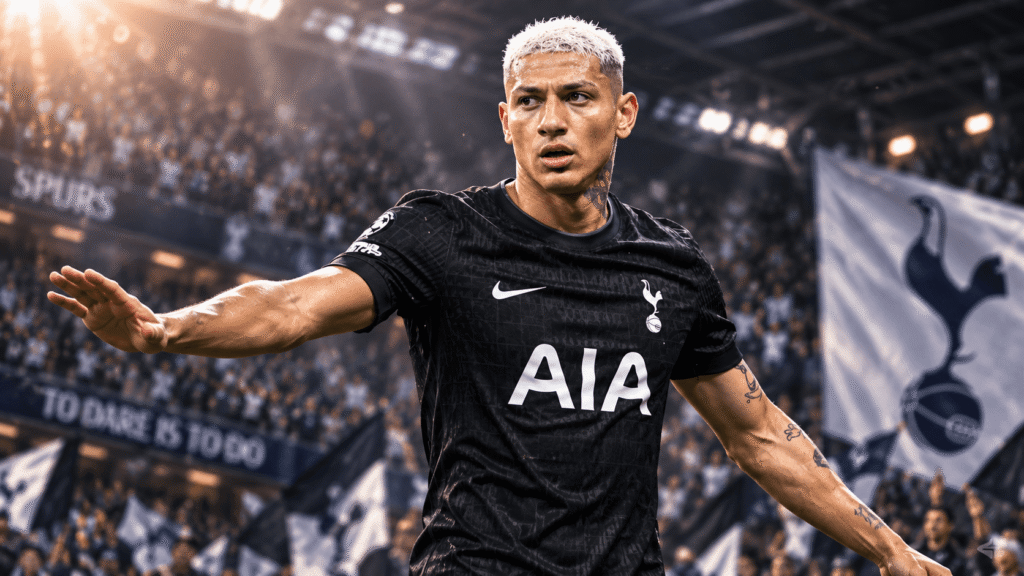 Richarlison in Tottenham colours amid uncertainty over his future after being left out of the Premier League squad.