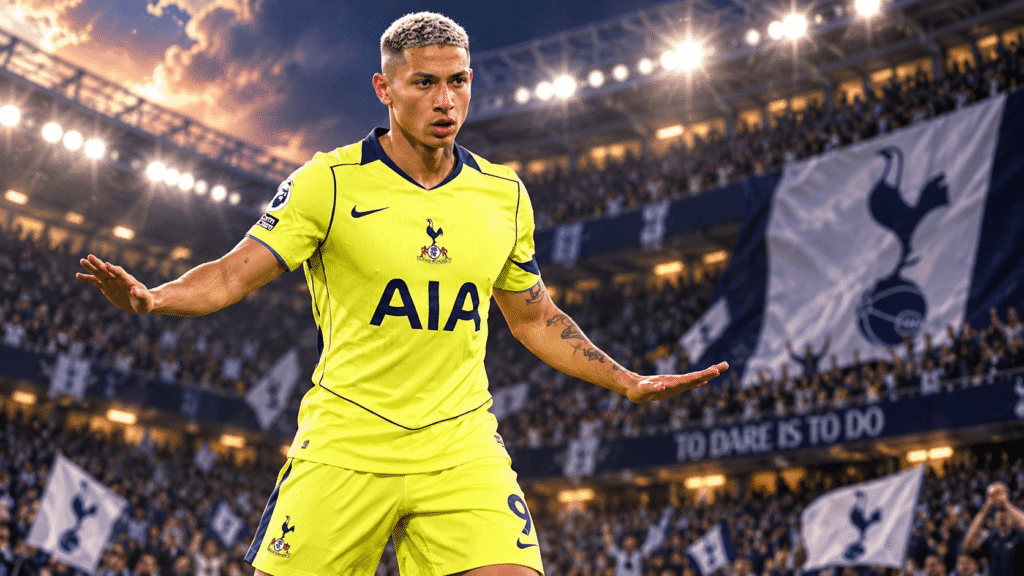 Roberto De Zerbi and Richarlison amid uncertainty surrounding the Brazilian striker’s Tottenham future.