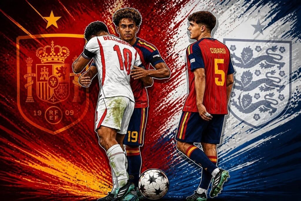 Spain’s opening goal against England at Wembley Stadium.