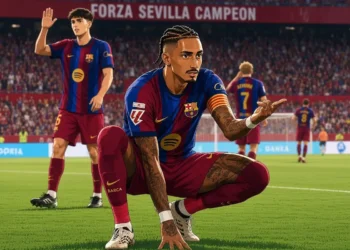 Raphinha celebrates his second consecutive hat-trick after scoring all three goals in Barcelona’s 3-1 LaLiga victory over Sevilla
