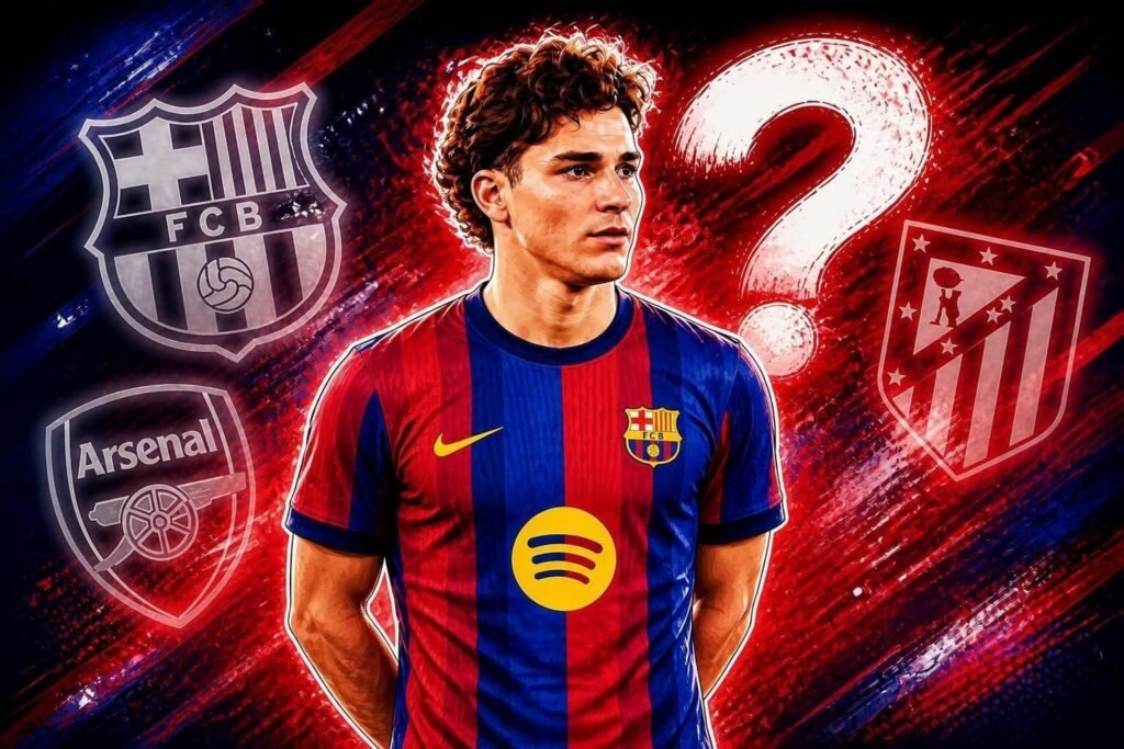 Julián Álvarez in Barcelona, Atlético Madrid colours amid Barcelona and Arsenal transfer interest.