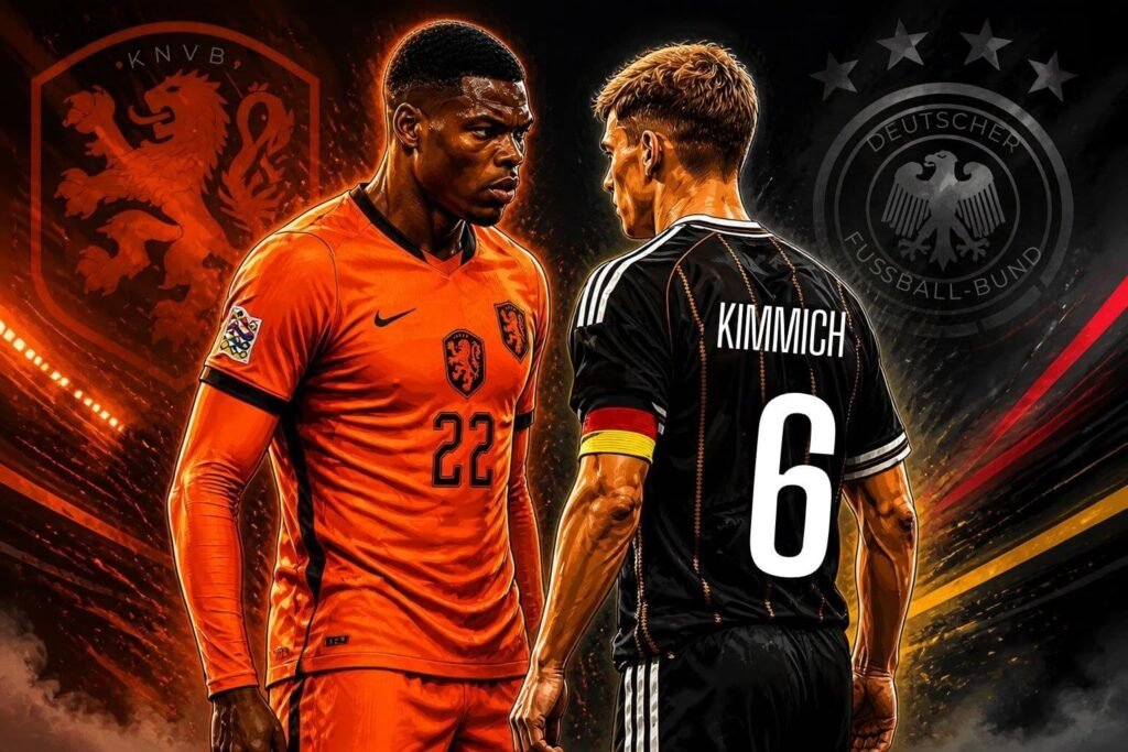 Netherlands against Germany in the UEFA Nations League Dumfries vs Kimmich