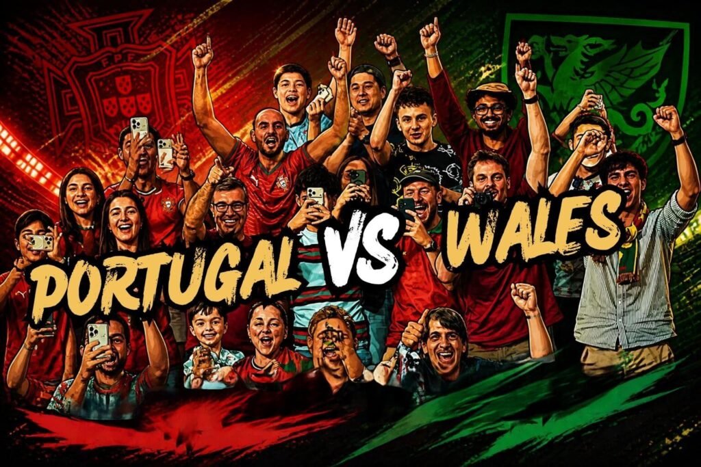 Portugal fans in action for Portugal against Wales during the UEFA Nations League match in Lisbon.