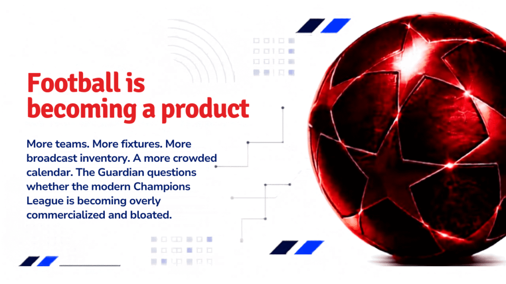 UEFA Champions League trophy representing the debate over the expanded league-phase format and growing European