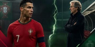 Cristiano Ronaldo and Portugal coach Jorge Jesus amid reports of tension during the Nations League camp.