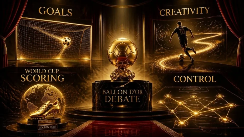 Ballon d’Or 2026 debate featuring goals, trophies and World Cup achievements