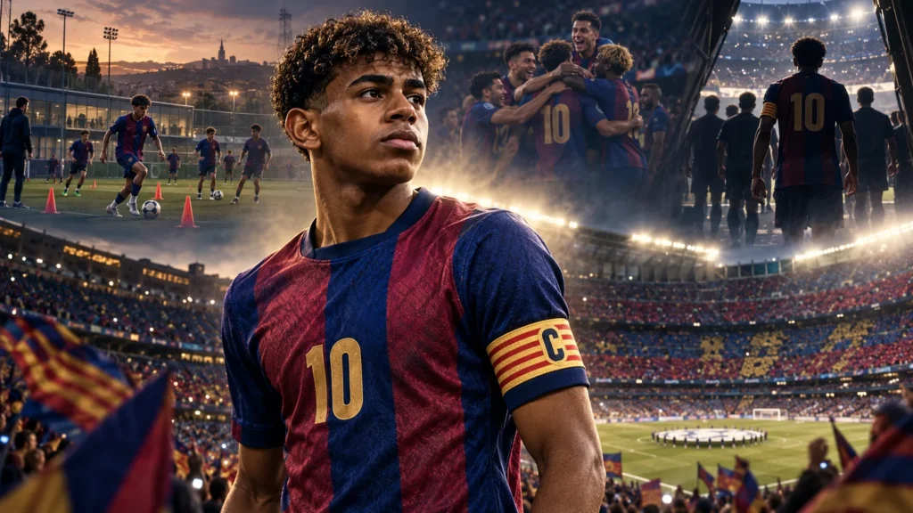 1. Lamine Yamal’s achievements at age 19 illustrated with Barcelona and Spain milestones.