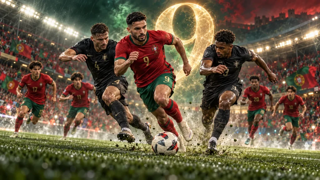 Gonçalo Ramos celebrates scoring for Portugal against Denmark in the UEFA Nations League