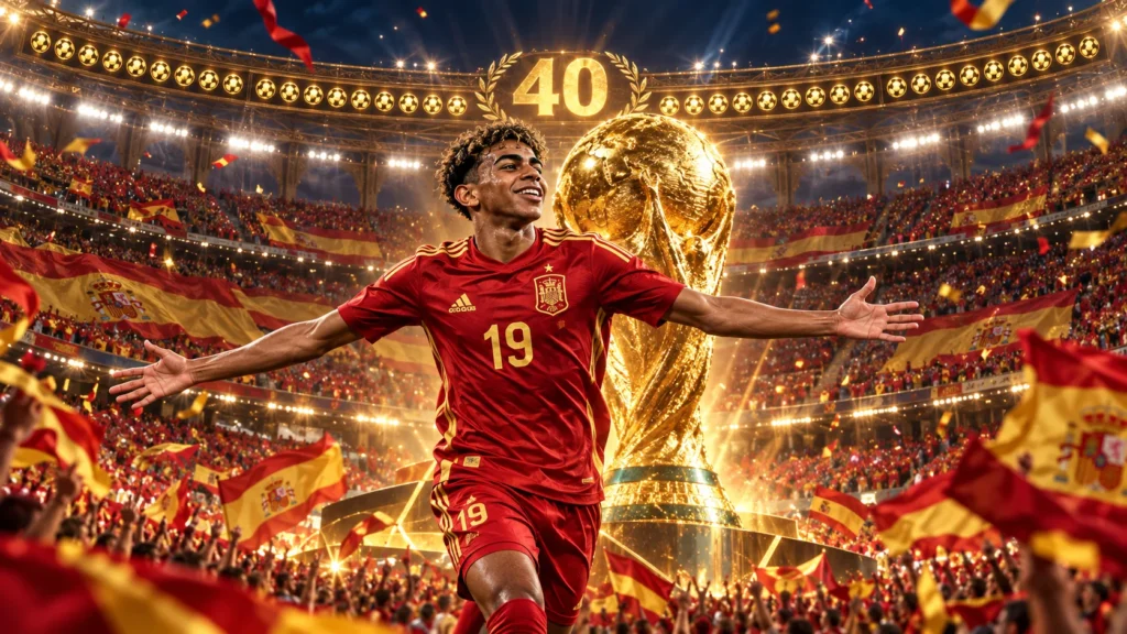 Spain star Lamine Yamal celebrates during the world champions’ unbeaten international run.